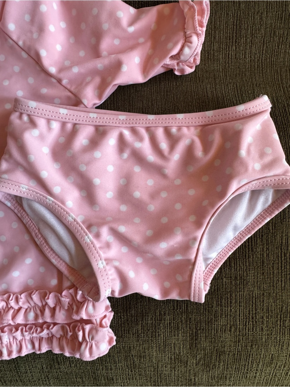 Ruffle Butts 6-12M Two-Piece Pink Polka Dot Swim Set - Picture 2 of 5